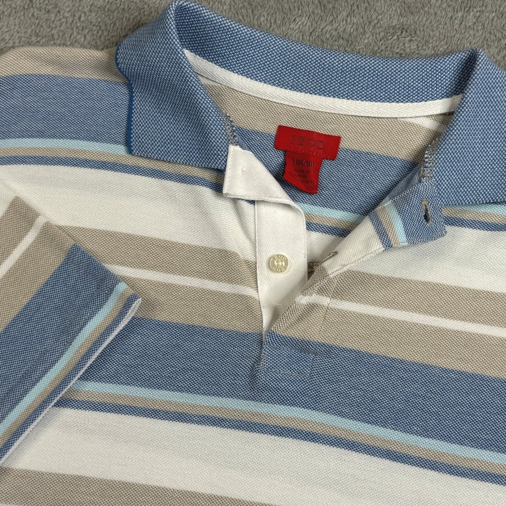 IZOD Boys Blue Striped Short Sleeve Cotton Polo Shirt Size L 14/16 NWT